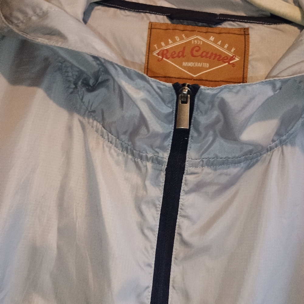 Red Camel Large Colorblock Windbreaker Half Zip Jacket Hidden Pocket Hooded 30” - Picture 3 of 12